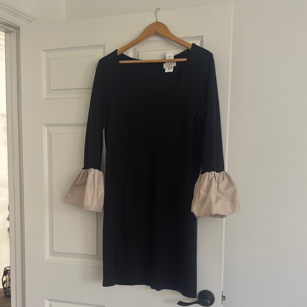 LOFT Black Dress with Cream Sleeves